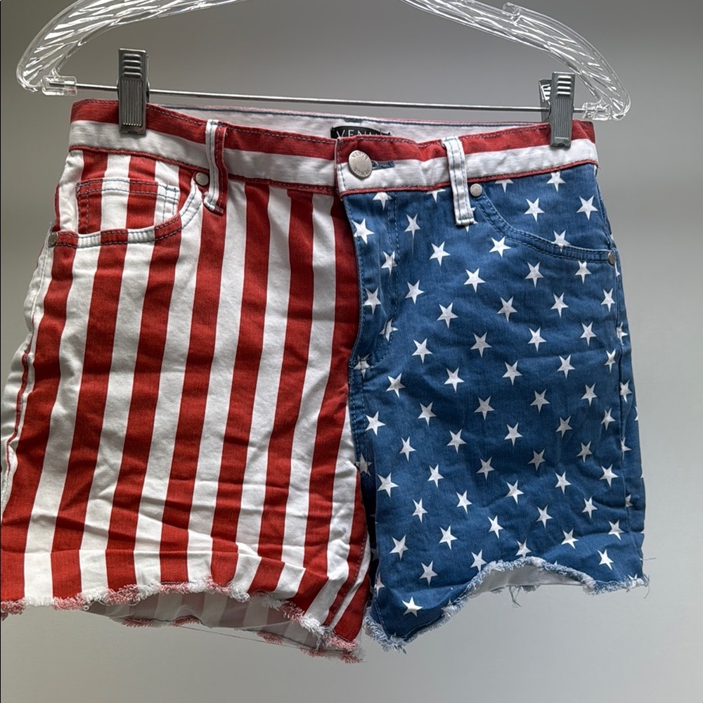 VENUS Striped Denim Shorts in Red and White